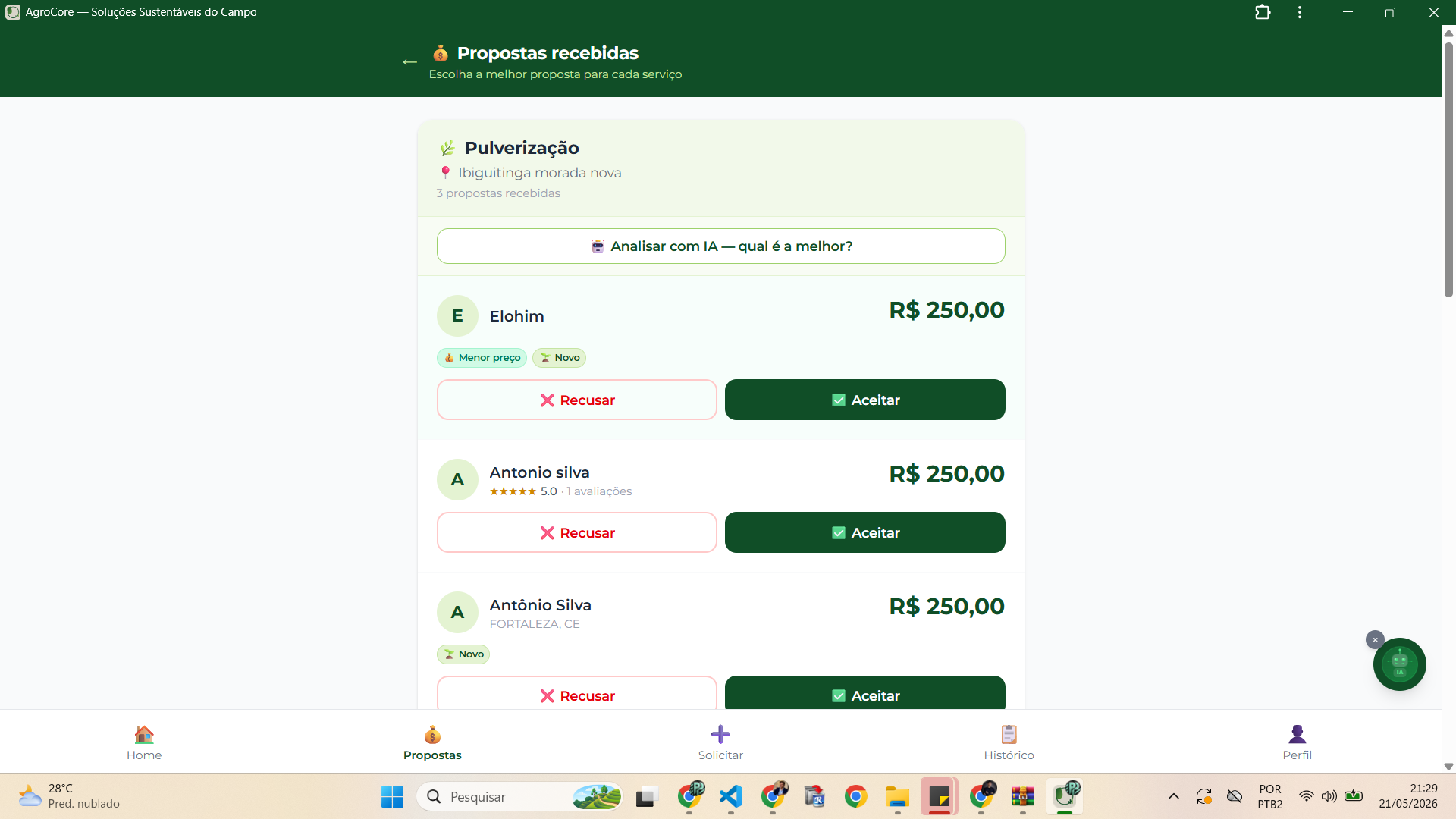 Propostas com IA no AgroCore